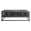 71 Inch Rustic Media Console TV Stand 4 Glass Panel Doors Solid Wood Metal Frame Brown and Black By The Urban Port UPT-248010