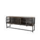 71 Inch Rustic Media Console TV Stand 4 Glass Panel Doors Solid Wood Metal Frame Brown and Black By The Urban Port UPT-248010