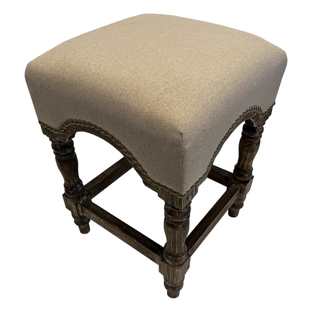 24 Inch Leatherette Stool with Wooden Frame and Nailheads Gray and Brown By The Urban Port UPT-248012