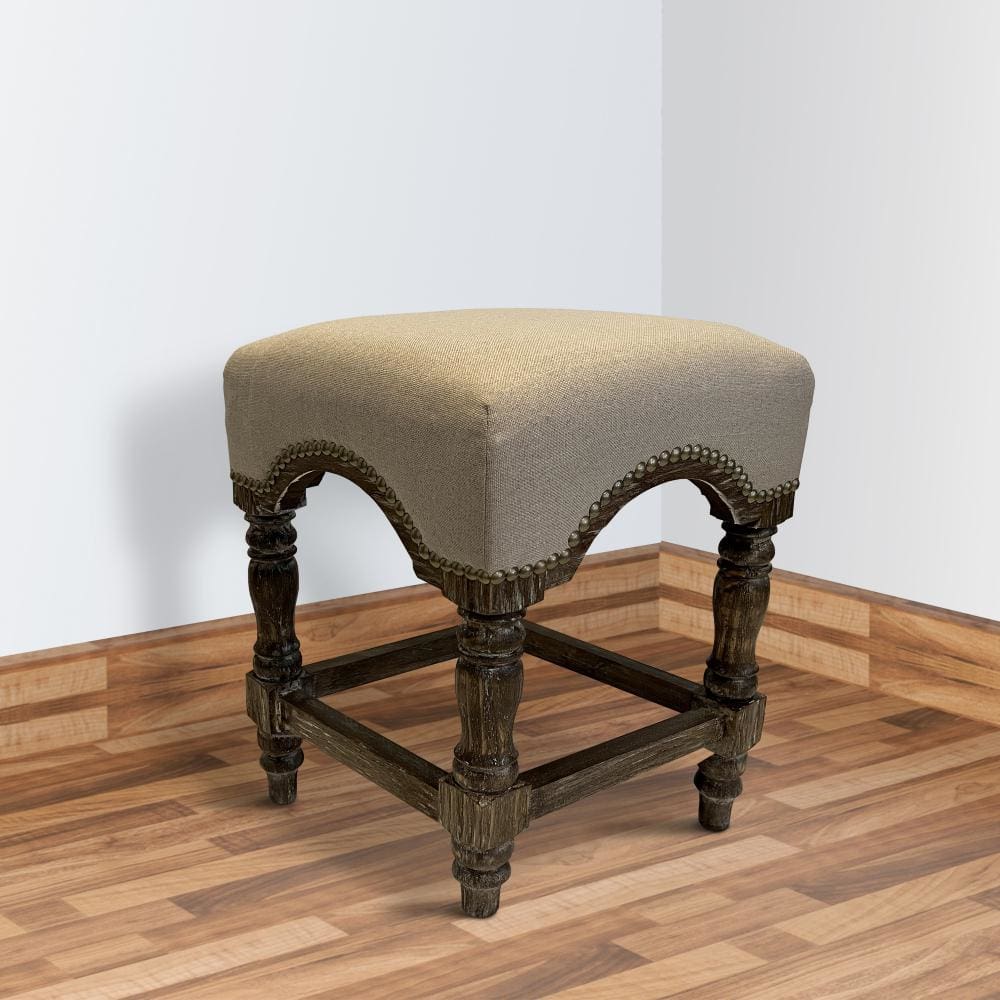 24 Inch Leatherette Stool with Wooden Frame and Nailheads Gray and Brown By The Urban Port UPT-248012