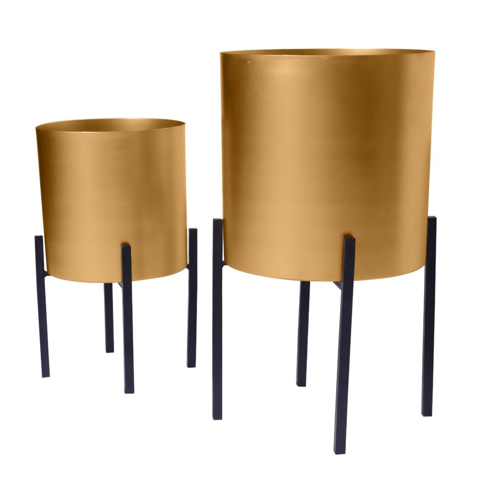 18 14 Inch Round Indoor Planter Iron Stand Set of 2 Rose Gold and Black By The Urban Port UPT-248042