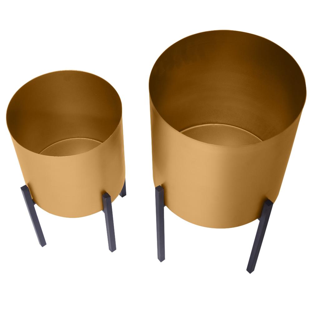 18 14 Inch Round Indoor Planter Iron Stand Set of 2 Rose Gold and Black By The Urban Port UPT-248042