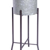 Galvanized Plant Stand with Corrugated Design and Metal Frame Set of 2 Antique Silver By The Urban Port UPT-248045