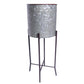 Galvanized Plant Stand with Corrugated Design and Metal Frame Set of 2 Antique Silver By The Urban Port UPT-248045