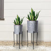 Galvanized Plant Stand with Corrugated Design and Metal Frame Set of 2 Antique Silver By The Urban Port UPT-248045