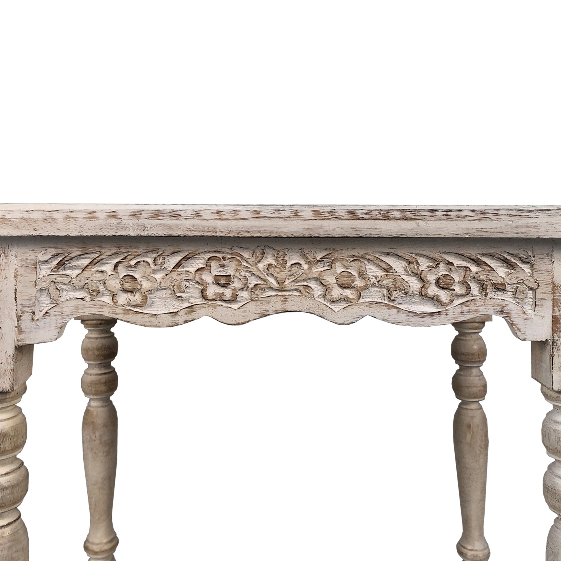 Wooden Side Table with Carved Rectangular Top and Turned Legs Antique White By The Urban Port By The Urban Port UPT-248150