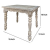 Wooden Side Table with Carved Rectangular Top and Turned Legs Antique White By The Urban Port By The Urban Port UPT-248150