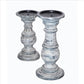 Wooden Candleholder with Turned Pedestal Base Set of 3 Distressed White and Black By The Urban Port UPT-249271