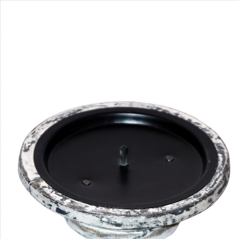 Wooden Candleholder with Turned Pedestal Base Set of 3 Distressed White and Black By The Urban Port UPT-249271