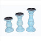 Wooden Candleholder with Turned Pedestal Base Set of 3 Distressed Blue By The Urban Port UPT-249273