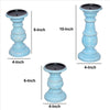 Wooden Candleholder with Turned Pedestal Base Set of 3 Distressed Blue By The Urban Port UPT-249273