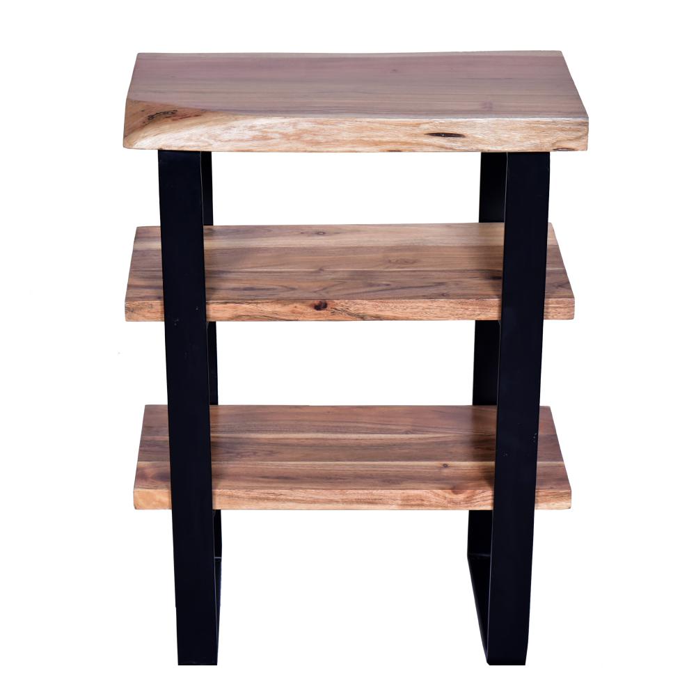 20 Inches Industrial End Side Table with Artisinal Live Edge Wood Metal Legs Brown Black By The Urban Port UPT-250418