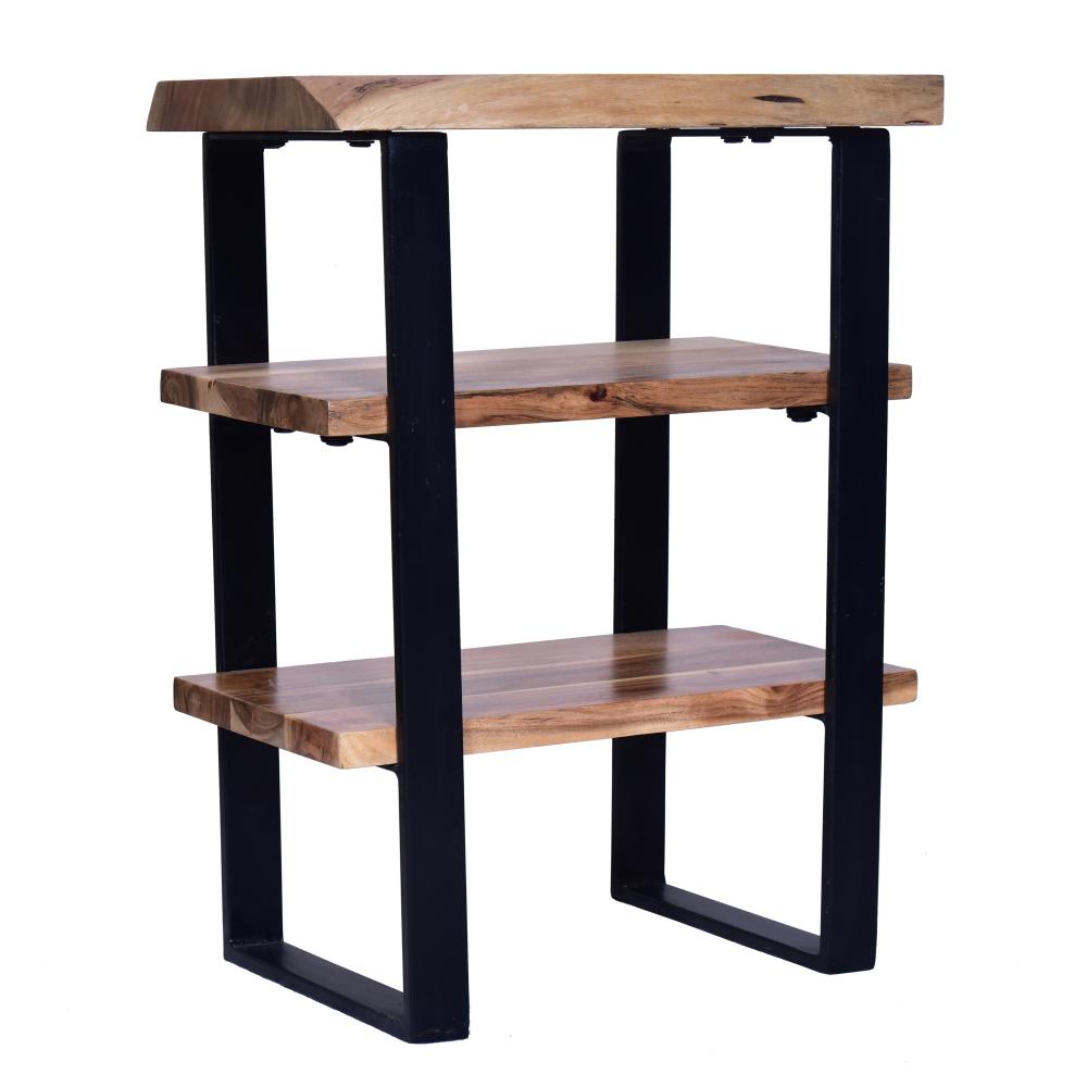 20 Inches Industrial End Side Table with Artisinal Live Edge Wood Metal Legs Brown Black By The Urban Port UPT-250418