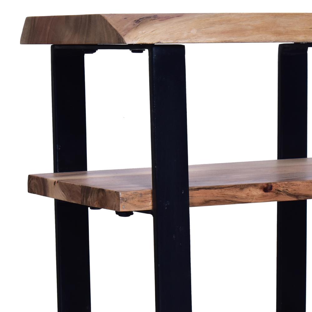 20 Inches Industrial End Side Table with Artisinal Live Edge Wood Metal Legs Brown Black By The Urban Port UPT-250418