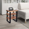 20 Inches Industrial End Side Table with Artisinal Live Edge Wood Metal Legs Brown Black By The Urban Port UPT-250418