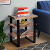 20 Inches Industrial End Side Table with Artisinal Live Edge Wood, Metal Legs, Brown, Black By The Urban Port