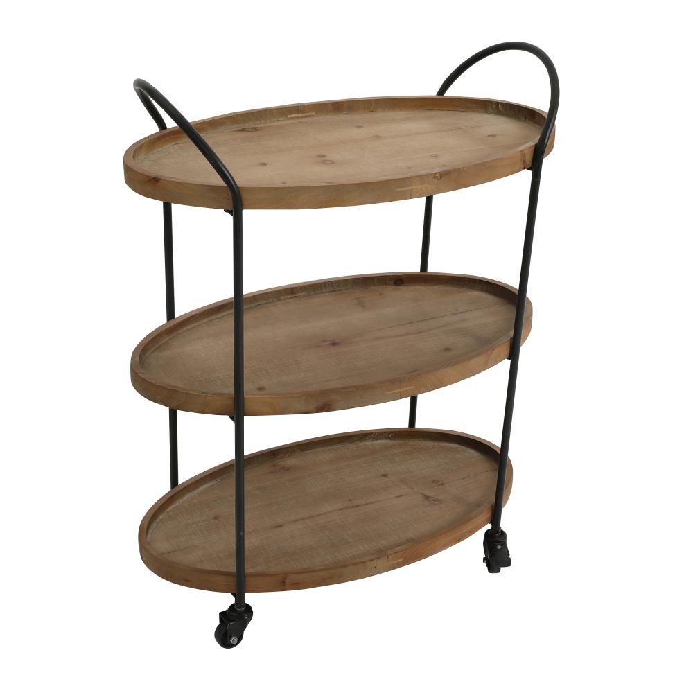 23 Inch Wood Bar Cart with 3 Tier Storage Trays and Metal Frame Brown By The Urban Port UPT-250424