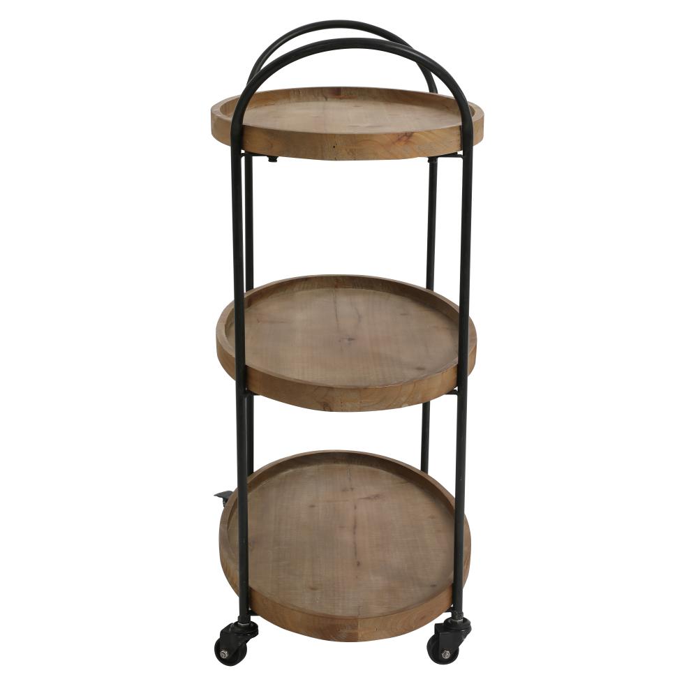 23 Inch Wood Bar Cart with 3 Tier Storage Trays and Metal Frame Brown By The Urban Port UPT-250424