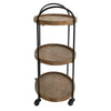 23 Inch Wood Bar Cart with 3 Tier Storage Trays and Metal Frame Brown By The Urban Port UPT-250424