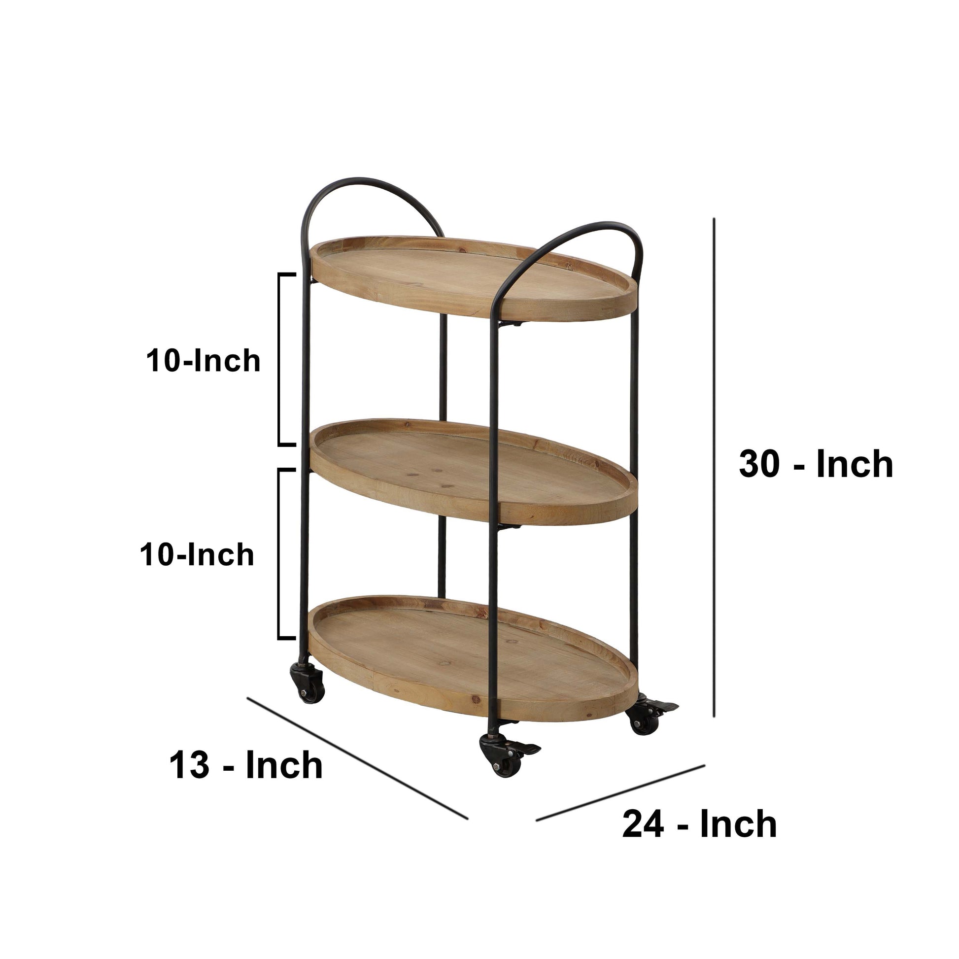 23 Inch Wood Bar Cart with 3 Tier Storage Trays and Metal Frame Brown By The Urban Port UPT-250424