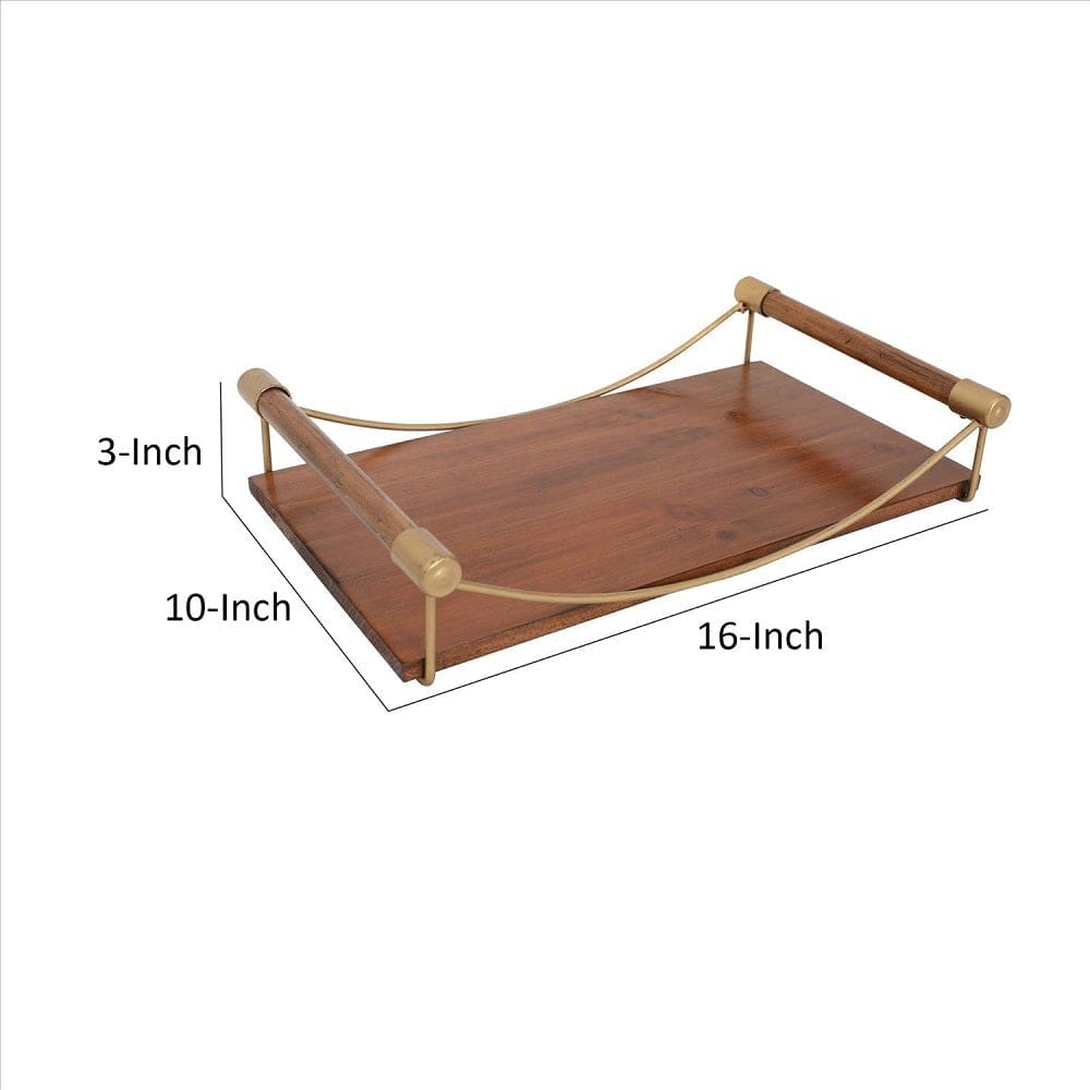 Decorative Wooden Serving Tray with Side Handles Brown By The Urban Port UPT-250425