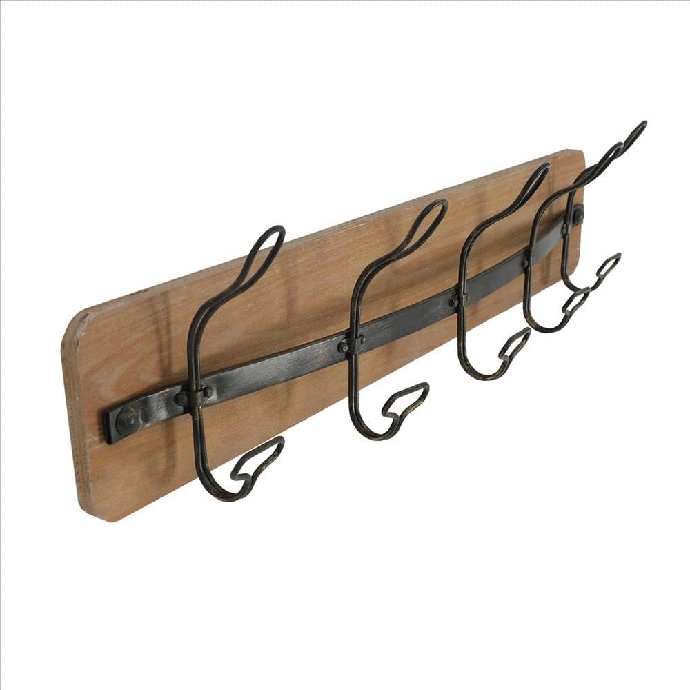 Wooden Wall Hook with Grain Details Brown By The Urban Port UPT-250427