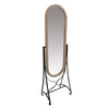 64 Inch Tall Adjustable Floor Mirror with Oval Carved Wood Frame and Metal Stand Brown By The Urban Port UPT-250428