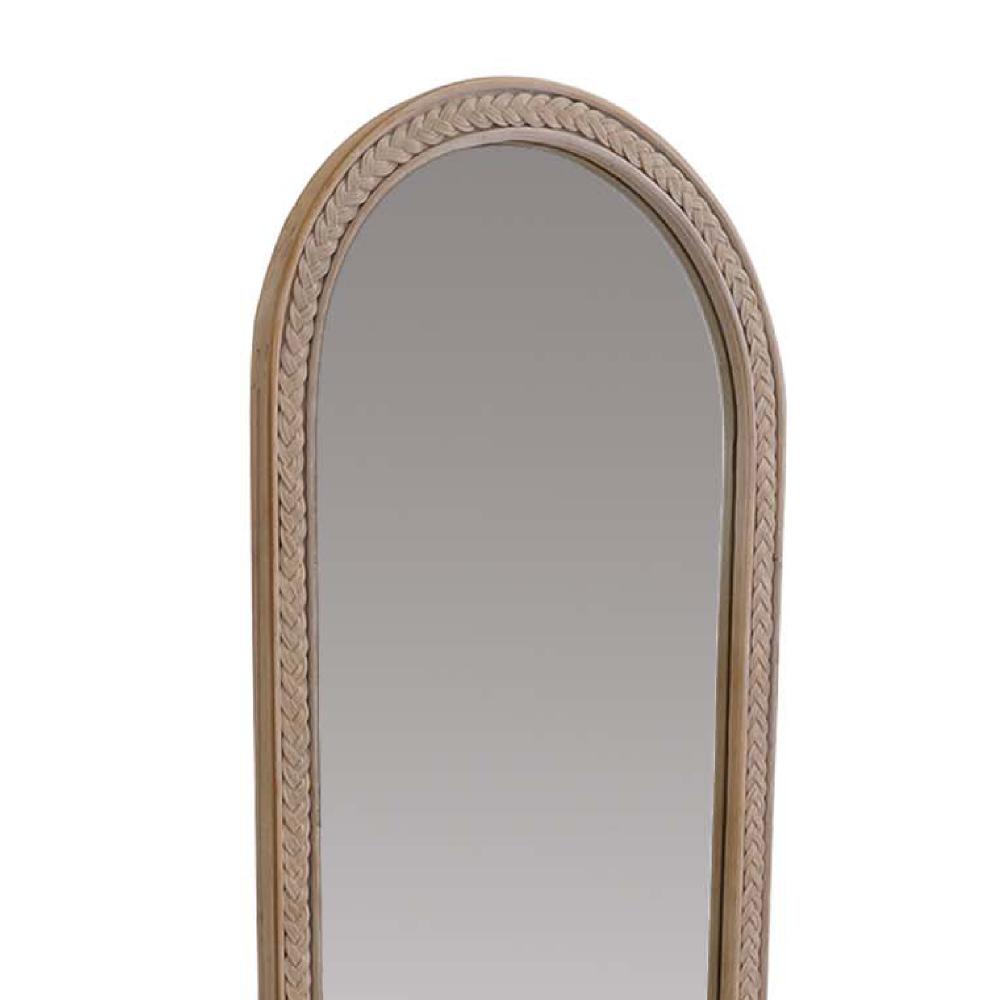 64 Inch Tall Adjustable Floor Mirror with Oval Carved Wood Frame and Metal Stand Brown By The Urban Port UPT-250428