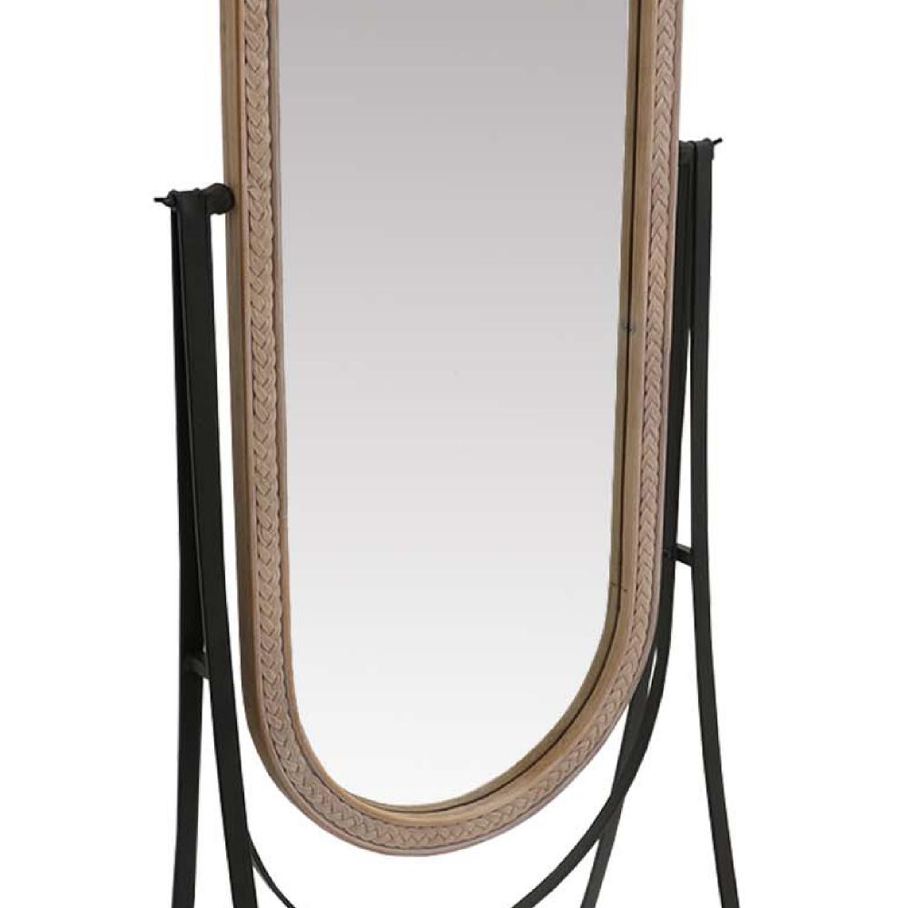 64 Inch Tall Adjustable Floor Mirror with Oval Carved Wood Frame and Metal Stand Brown By The Urban Port UPT-250428