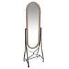 64 Inch Tall Adjustable Floor Mirror with Oval Carved Wood Frame and Metal Stand Brown By The Urban Port UPT-250428