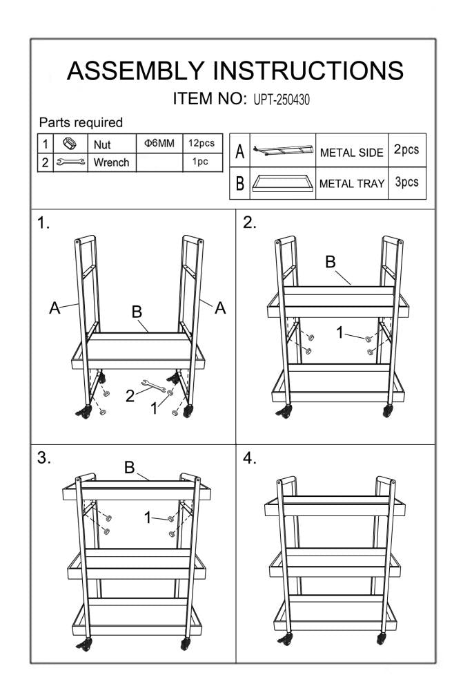 3 Tier Bar Cart with Tray Shelves Metal Frame and Raised Edges Black By The Urban Port UPT-250430