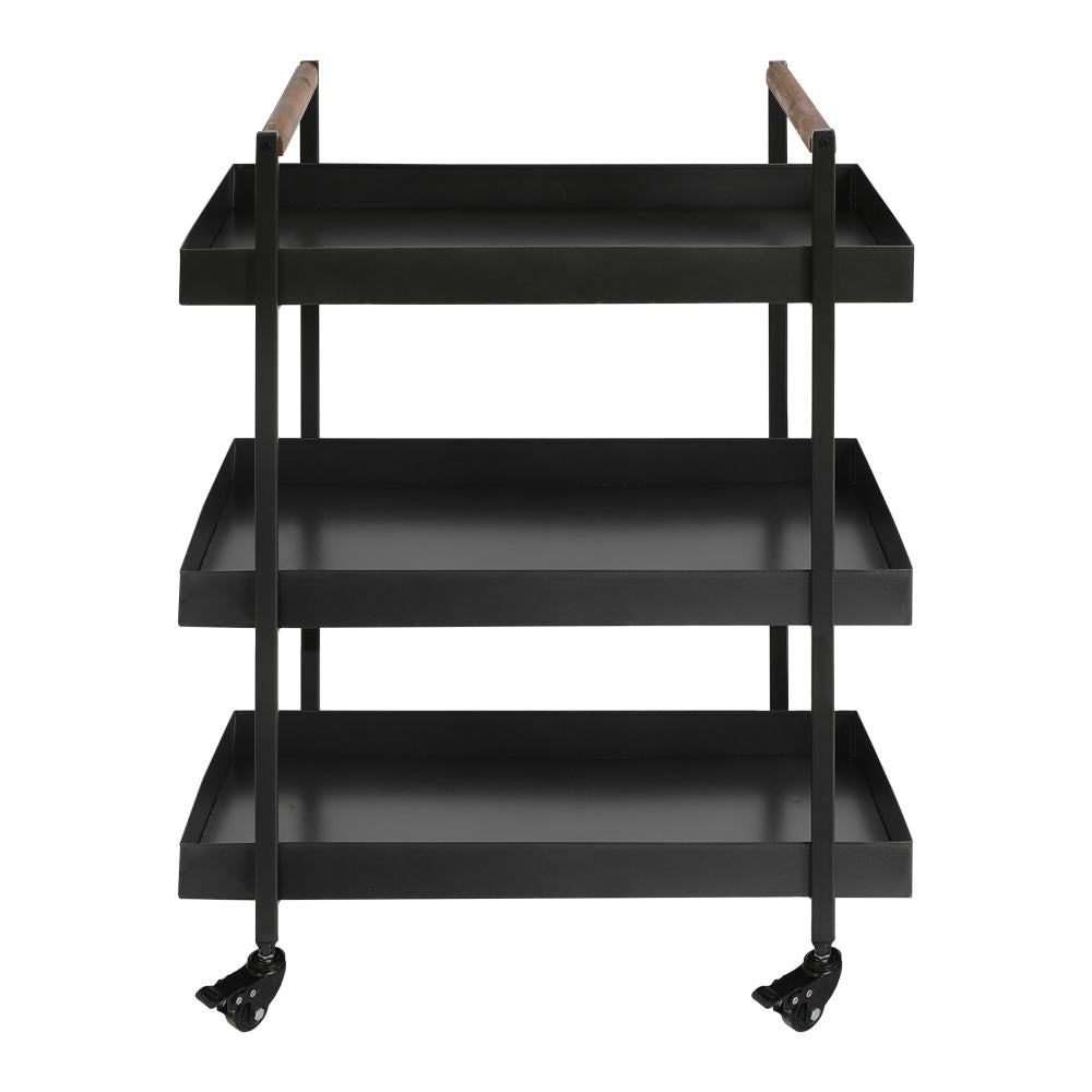 3 Tier Bar Cart with Tray Shelves Metal Frame and Raised Edges Black By The Urban Port UPT-250430