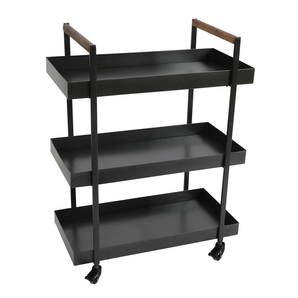 3 Tier Bar Cart with Tray Shelves Metal Frame and Raised Edges Black By The Urban Port UPT-250430