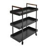 3 Tier Bar Cart with Tray Shelves Metal Frame and Raised Edges Black By The Urban Port UPT-250430