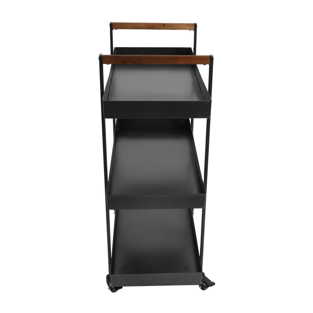 3 Tier Bar Cart with Tray Shelves Metal Frame and Raised Edges Black By The Urban Port UPT-250430