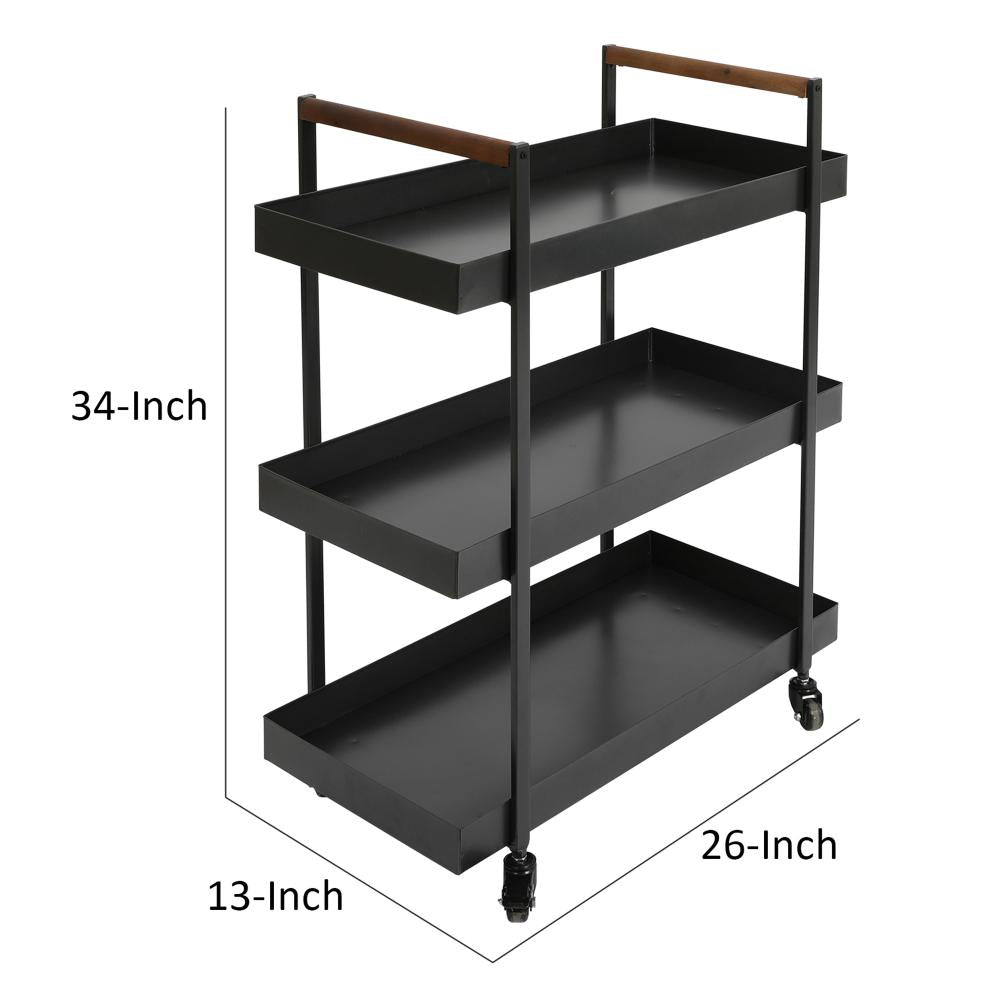 3 Tier Bar Cart with Tray Shelves Metal Frame and Raised Edges Black By The Urban Port UPT-250430