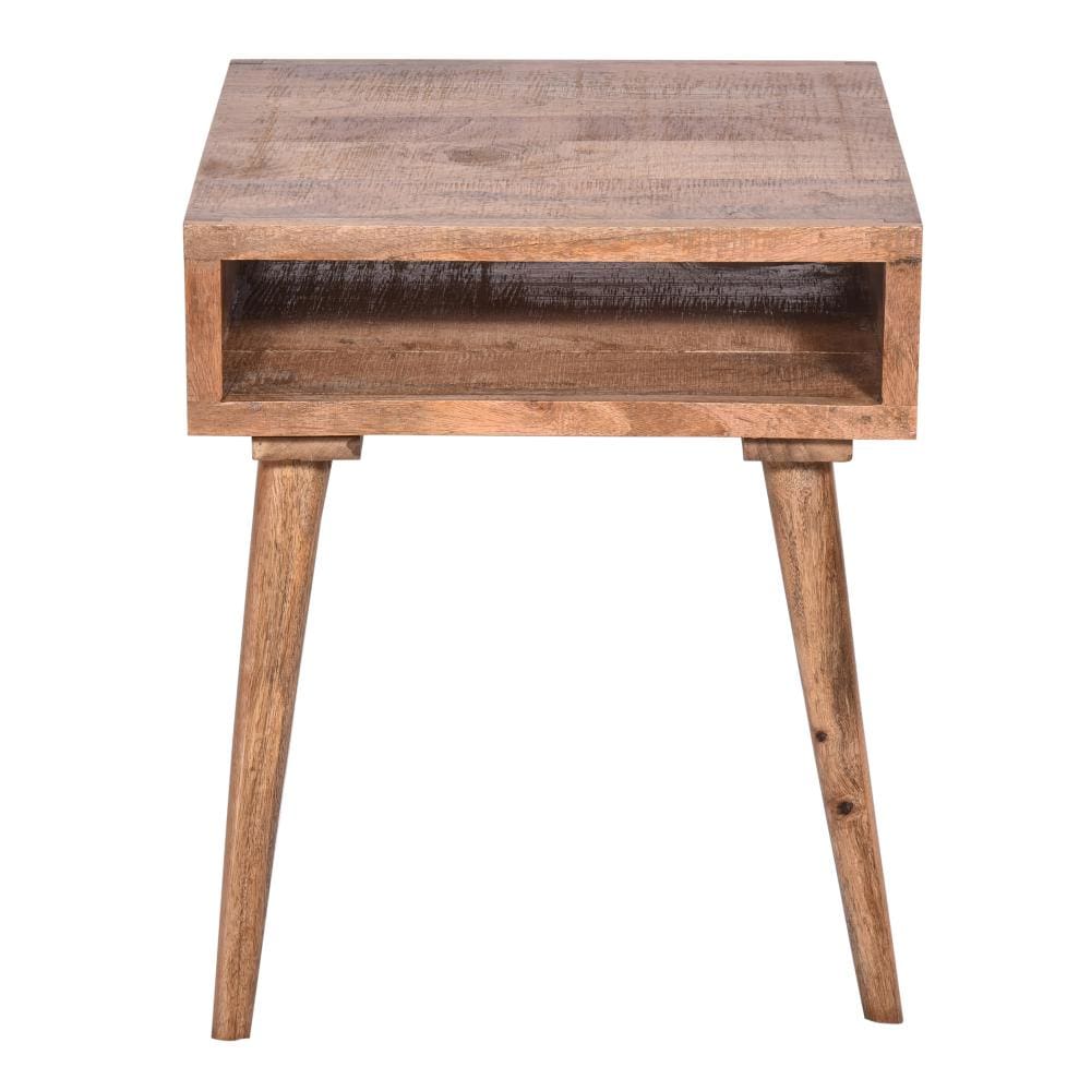 24 Inch Farmhouse Wooden Square End Table with Open Compartment Oak Brown By The Urban Port UPT-250803