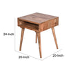 24 Inch Farmhouse Wooden Square End Table with Open Compartment Oak Brown By The Urban Port UPT-250803