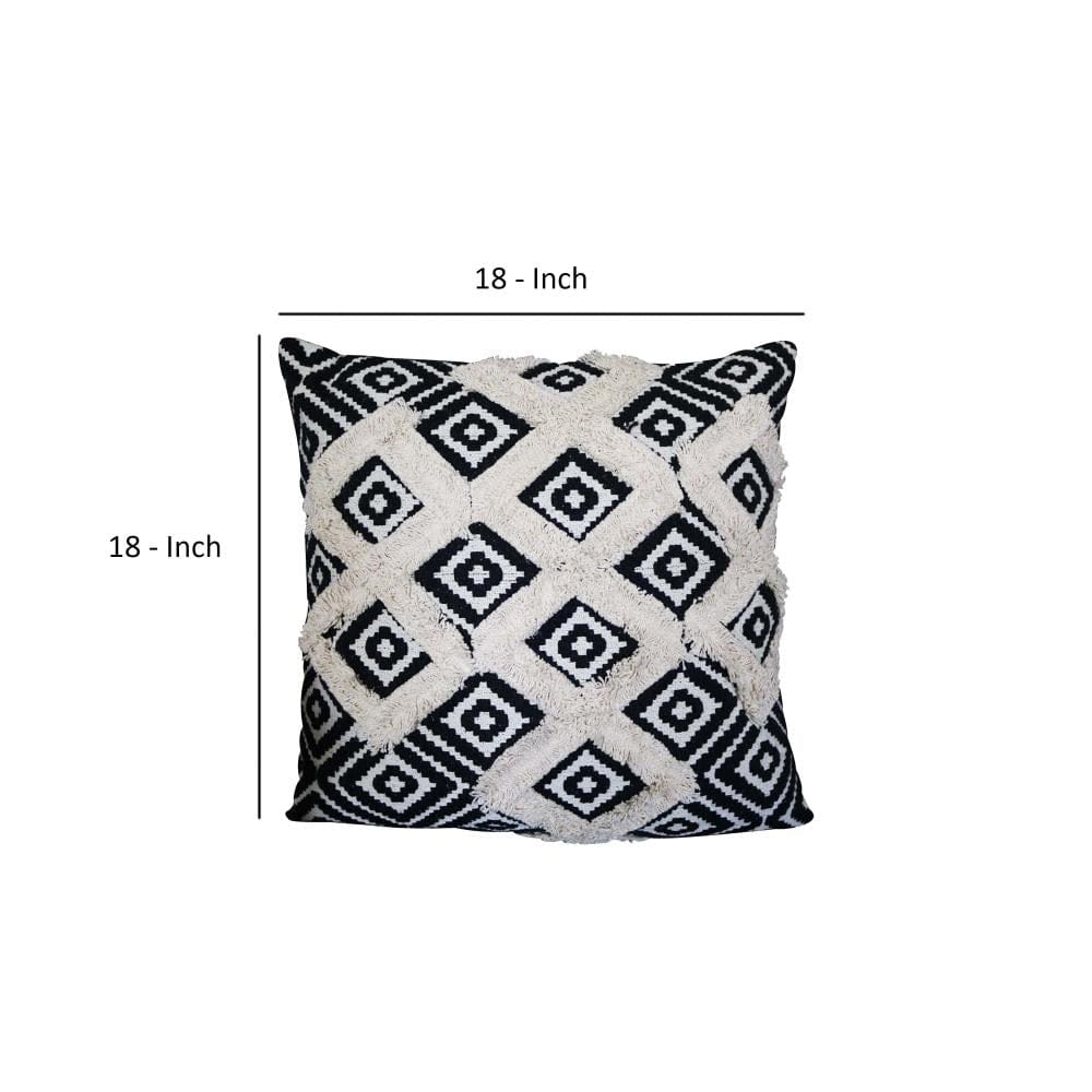 18 x 18 Handcrafted Square Jacquard Soft Cotton Accent Throw Pillow Diamond Pattern White Black By The Urban Port UPT-261539