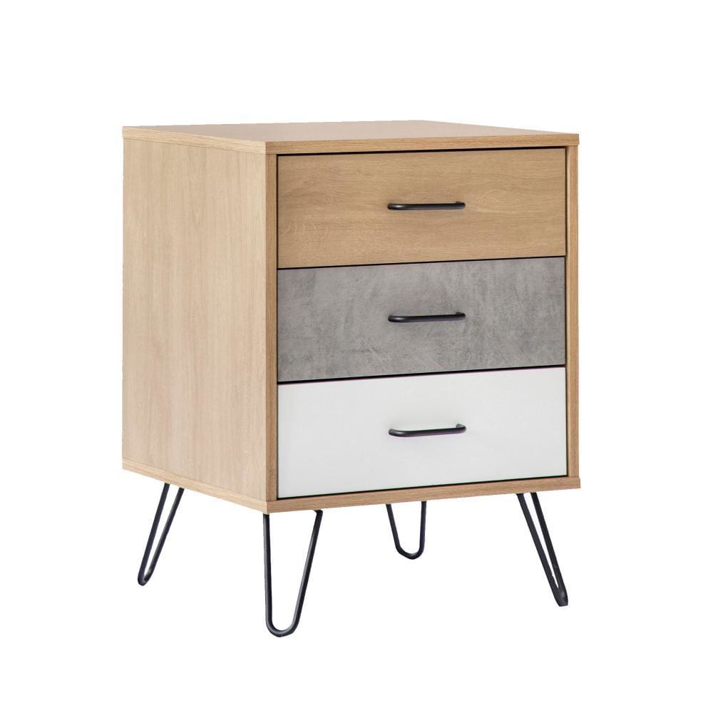 Side Table with 3 Drawers and Metal Hairpin Legs Oak Brown By The Urban Port UPT-262098