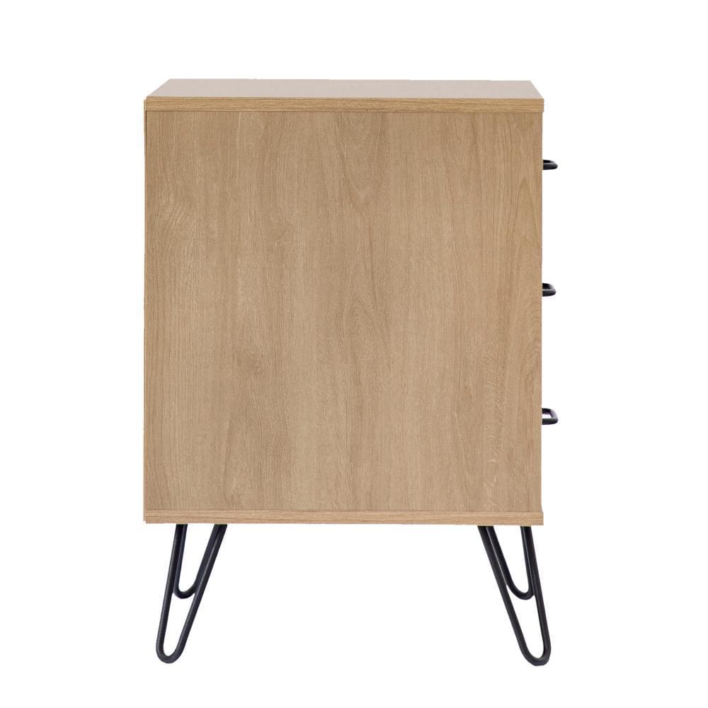 Side Table with 3 Drawers and Metal Hairpin Legs Oak Brown By The Urban Port UPT-262098