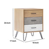 Side Table with 3 Drawers and Metal Hairpin Legs Oak Brown By The Urban Port UPT-262098