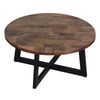 31 Inch Round Mango Wood Farmhouse Coffee Table X Shape Iron Frame Brown Black By The Urban Port UPT-262388