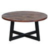 31 Inch Round Mango Wood Farmhouse Coffee Table X Shape Iron Frame Brown Black By The Urban Port UPT-262388