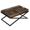 38 Inch Rectangular Mango Wood Farmhouse Coffee Table 2 Trays X Iron Base Brown and Black By The Urban Port UPT-262389