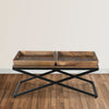 38 Inch Rectangular Mango Wood Farmhouse Coffee Table 2 Trays X Iron Base Brown and Black By The Urban Port UPT-262389