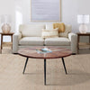 31 Inch Round Mango Wood Coffee Table, Sunburst Design, Tapered Iron Legs, Brown, Black By The Urban Port