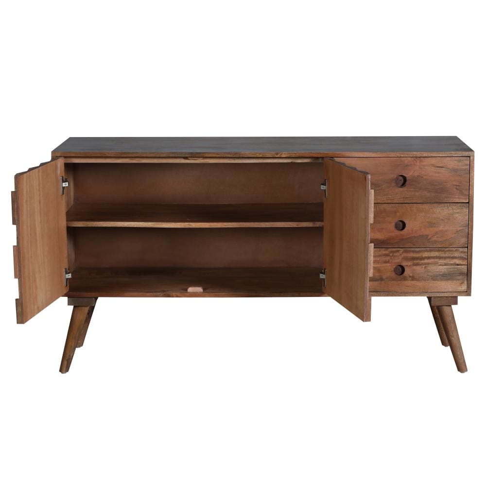 Ero 55 Inch Sideboard Buffet Cabinet 2 Honeycomb Inlaid Doors Mango Wood Natural Brown By The Urban Port UPT-262391