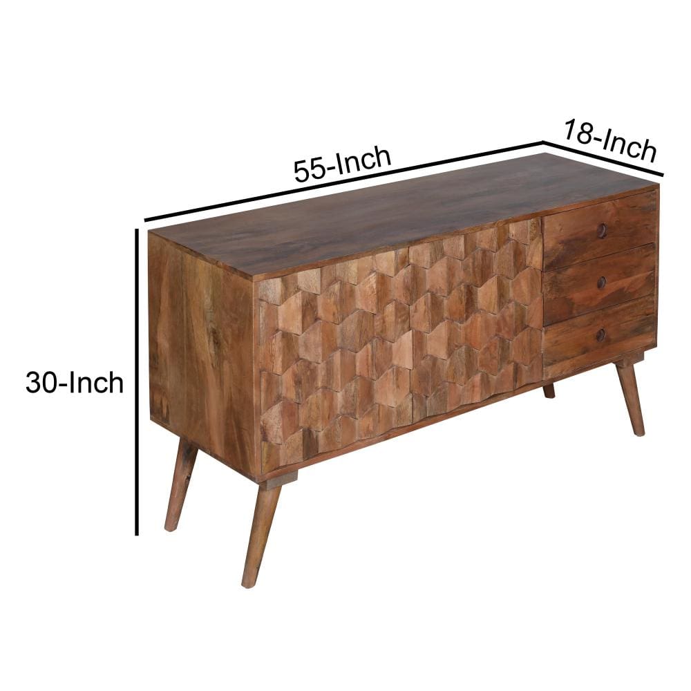 Ero 55 Inch Sideboard Buffet Cabinet 2 Honeycomb Inlaid Doors Mango Wood Natural Brown By The Urban Port UPT-262391