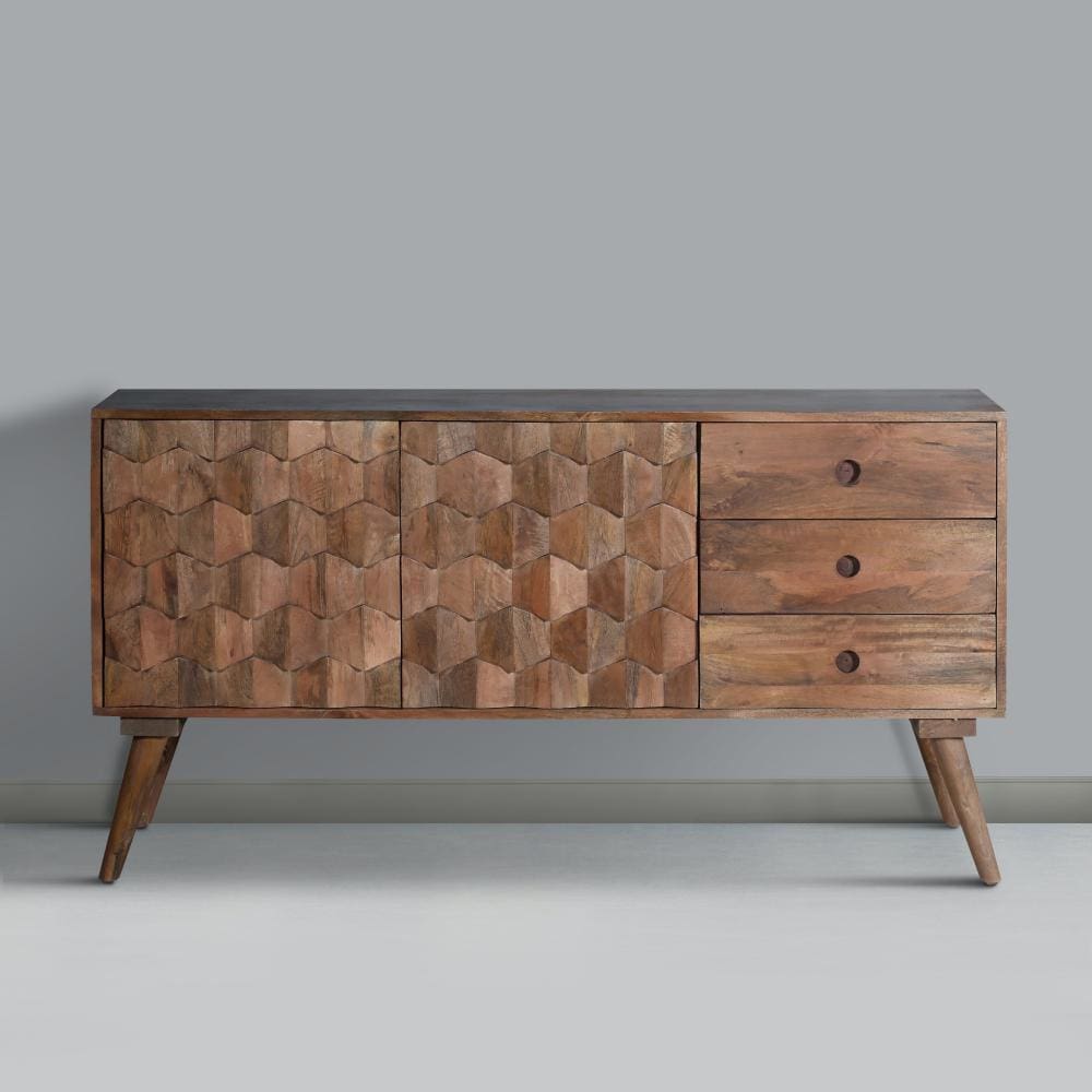 Ero 55 Inch Sideboard Buffet Cabinet 2 Honeycomb Inlaid Doors Mango Wood Natural Brown By The Urban Port UPT-262391